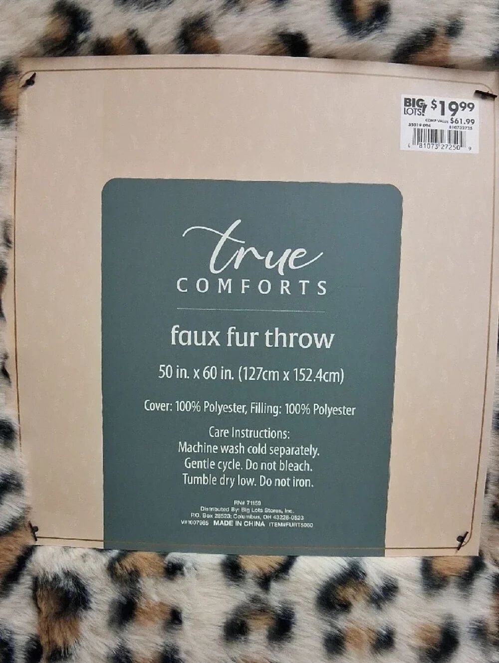 True Comforts Faux Fur Leopard Throw - Tan & Black